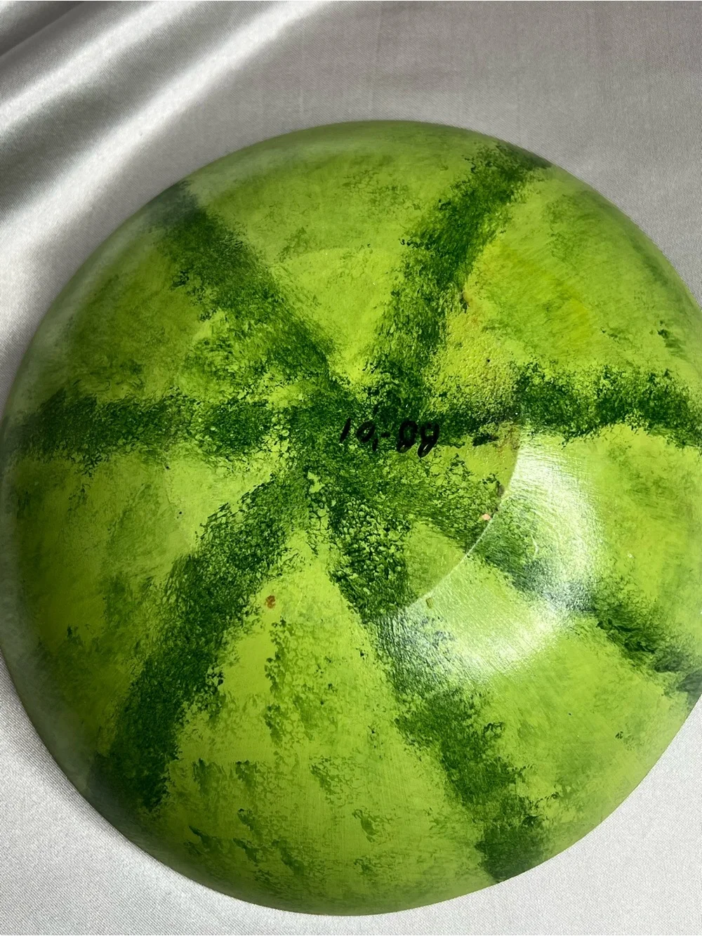 Vintage 1980s Folk Art Watermelon Wood Bowl Hand Painted Turned Decorative Dish